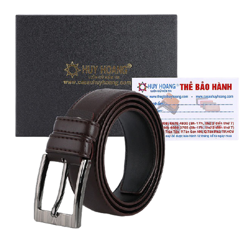 Dây nịt nam Huy Hoàng 4 phân may viền màu nâu HD4003