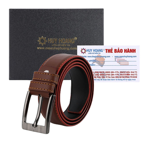 Dây nịt nam Huy Hoàng 3,5 phân may viền màu bò HD4004