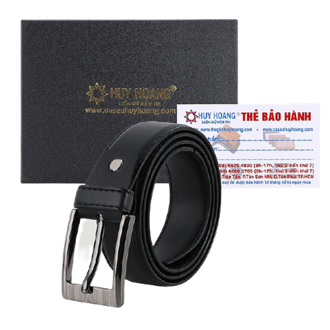 Dây nịt nam Huy Hoàng 3,5 phân may viền màu đen HD4005