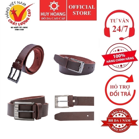 Dây nịt nam Huy Hoàng da bò 1 lớp 4P màu nâu HD4103