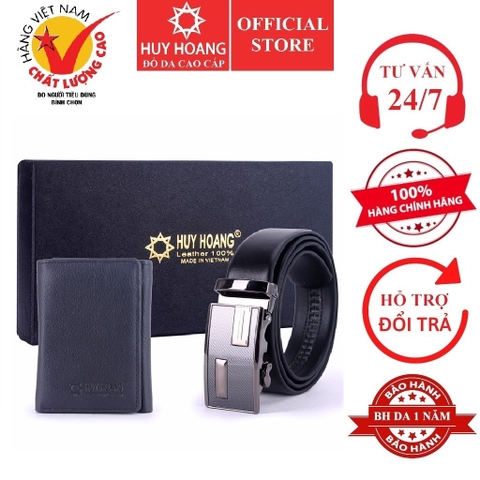 Dây nịt nam & Bóp da bò màu đen HD4126-HD3137 (đầu khóa giao ngẫu nhiên)