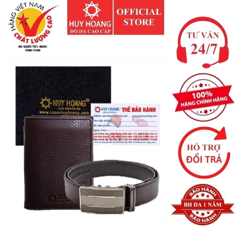Dây nịt nam & Bóp da bò màu nâu HD4127-HD3138 (đầu khóa giao ngẫu nhiên)