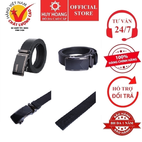 Thắt lưng nam da bò 4P 1,4m đầu tăng màu đen (đầu khóa giao ngẫu nhiên) HD4144