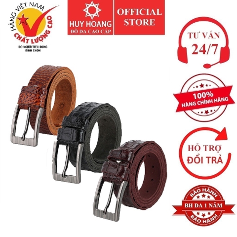 Dây nịt nam da bò vân cá sấu 1 lớp màu da, đen, nâu HD4149-50-51