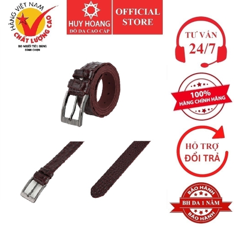 Dây nịt nam vân cá sấu Huy Hoàng 1 lớp 3,5P màu nâu HD4151