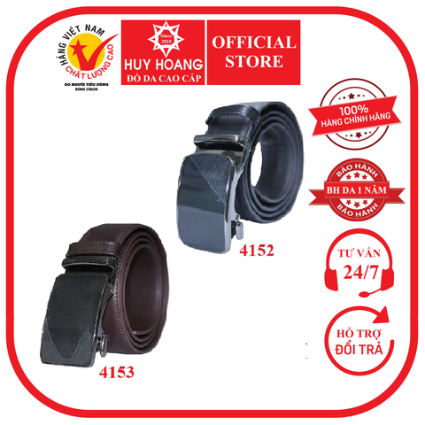 Dây nịt nam da bò Huy Hoàng 2 mặt da đầu tăng 3,8P màu đen, nâu HD4152-53