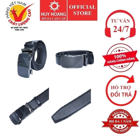 Dây nịt nam da bò Huy Hoàng 2 mặt da đầu tăng 3,8P màu đen HD4152