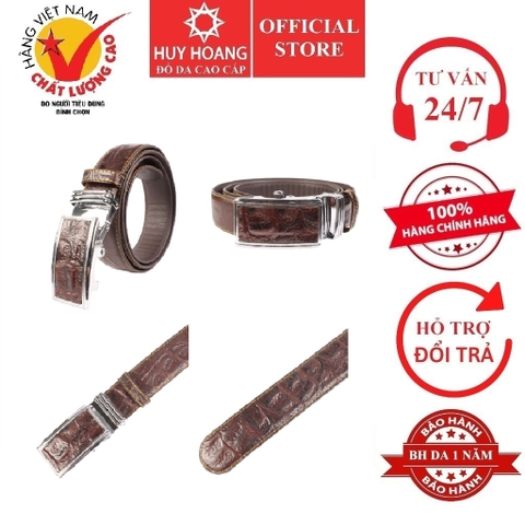 Dây nịt nam da bò Huy Hoàng vân cá sấu lớn 3,5P màu nâu đậm HD4155