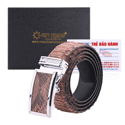 Dây nịt nam da trăn Huy Hoàng vip bản lớn màu nâu hồng HD4334