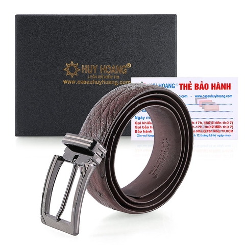 Dây nịt nam da đà điểu da hột 3,5P đầu kim màu nâu đất HD4449