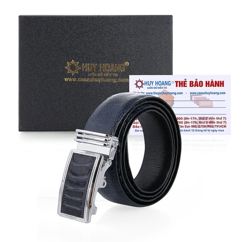 Dây nịt nam da đà điểu Huy Hoàng 3,5P màu xanh đậm HD4472