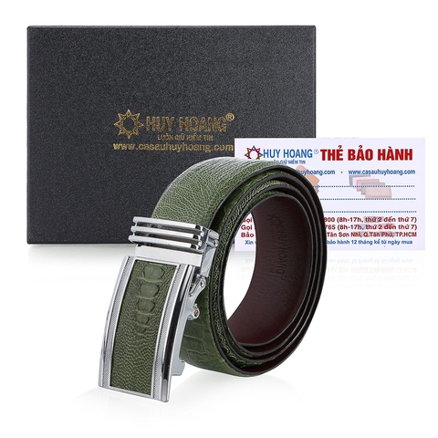 Thắt lưng nam da đà điểu 4P màu xanh rêu HD4477
