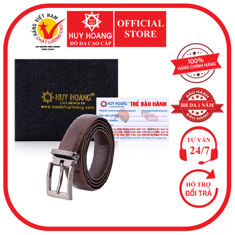 Thắt lưng nữ da cá sấu Huy Hoàng màu nâu đất HD5209