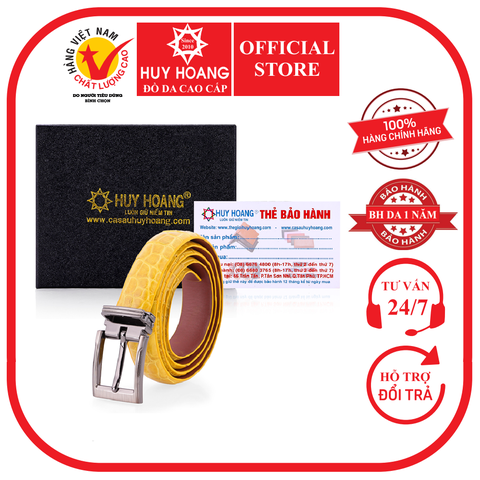 Thắt lưng nữ da cá sấu màu vàng nghệ HD5210
