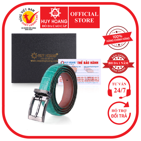 Thắt lưng nữ da cá sấu Huy Hoàng màu xanh lá HD5218