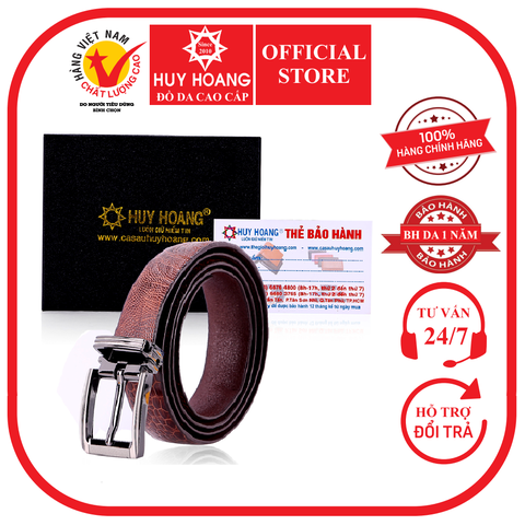 Thắt lưng nữ da đà điểu 2,5P trơn màu nâu đỏ HD5415