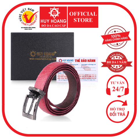Thắt lưng nữ da đà điểu Huy Hoàng trơn 2,5P màu hồng HD5420
