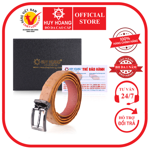 Thắt lưng nữ da đà điểu Huy Hoàng da hột màu vàng bò HD5423