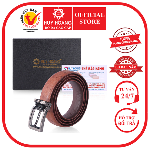 Thắt lưng nữ da đà điểu Huy Hoàng da hột màu nâu đỏ HD5424