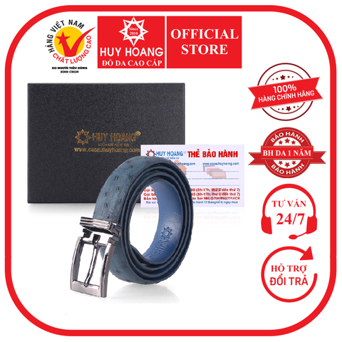 Thắt lưng nữ da đà điểu da hột 2,5P màu xanh đậm HD5428