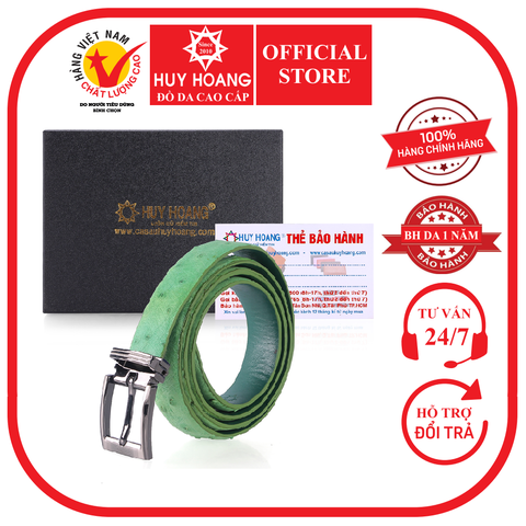 Thắt lưng nữ da đà điểu da hột 2,5P màu xanh lá HD5429