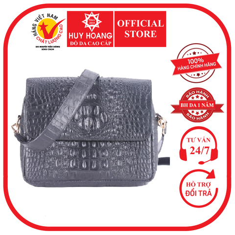 Túi xách da cá sấu hộp vuông màu đen HD6201