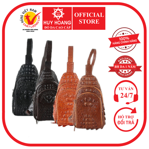 Túi đeo trước nam da cá sấu màu đen, nâu đất, vàng bò, nâu đỏ HD6285-86-87-88