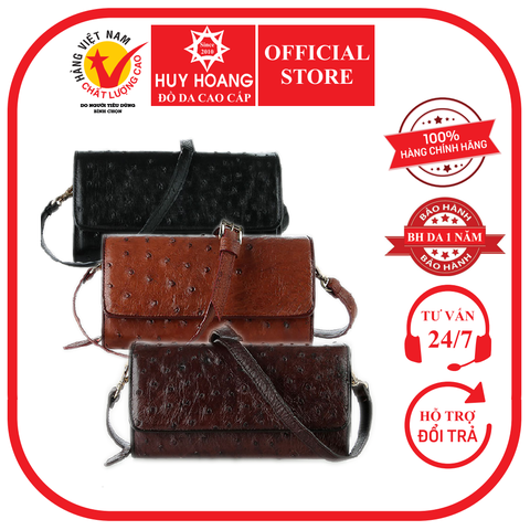 Túi đeo da đà điểu da bụng màu đen, nâu đất, nâu đỏ HD6423-24-26