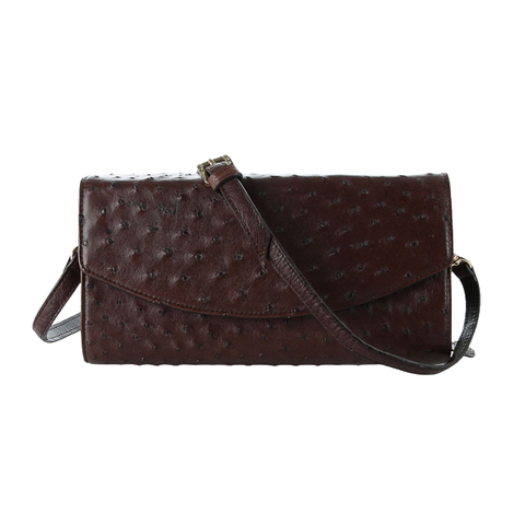 Túi xách nữ da đà điểu đeo chéo màu nâu đất HD6433