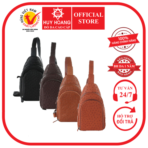 Túi đeo trước nam da đà điểu màu đen, nâu đất, vàng bò, nâu đỏ HD6443-44-45-46