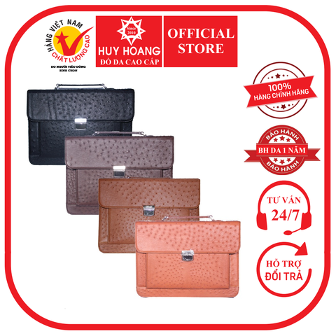 Cặp táp nam da đà điểu màu đen, nâu đất, vàng bò, nâu đỏ HD6447-48-49-50