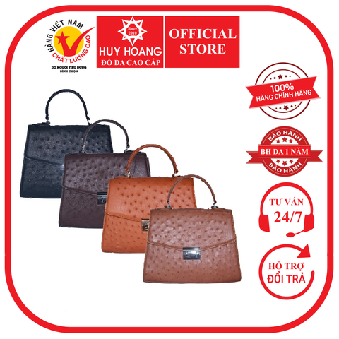 Túi hộp đeo chéo nữ da đà điểu màu đen, nâu đất, vàng bò, nâu đỏ HD6457-58-59-60