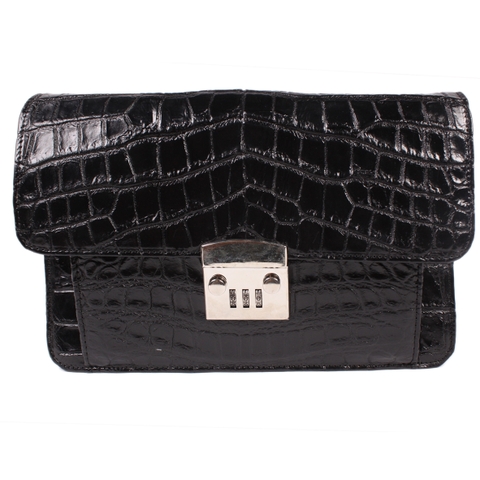 Cặp cầm tay da cá sấu da bụng màu đen HD6730