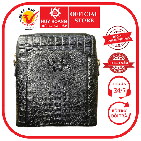 Túi đeo chéo Huy Hoàng da cá sấu gù màu đen HD6739