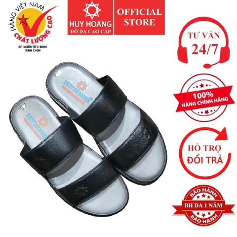 Dép nam Huy Hoàng 2 quai ngang màu đen HD7142 (A)