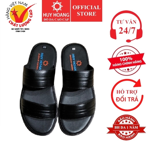 Dép nam da bò quai ngang màu đen HD7132