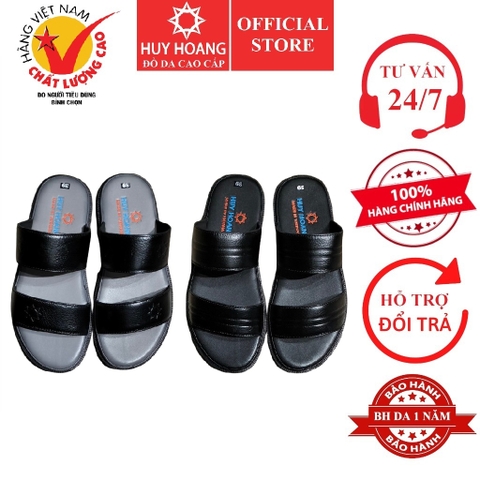 Dép nam Huy Hoàng 2 quai ngang màu đen HD7142