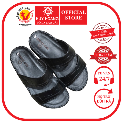 Dép nam Huy Hoàng 2 quai ngang vân cá sấu màu đen HD7154