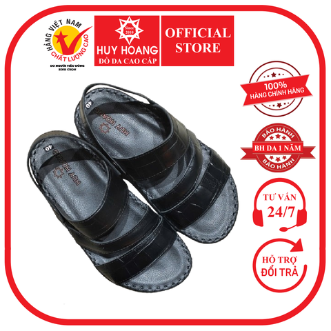 Dép nam Huy Hoàng quai xéo vân cá sấu màu đen HD7155