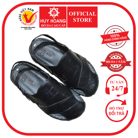 Dép rọ nam Huy Hoàng vân cá sấu màu đen HD7156
