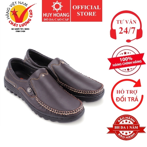 Giày mọi Huy Hoàng viền chỉ nổi màu nâu đậm HD7190
