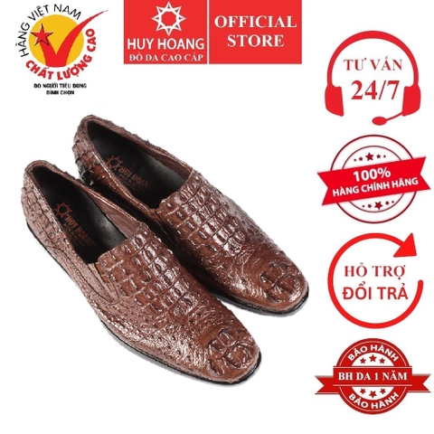 Giày nam da cá sấu nguyên con màu nâu đất HD7208