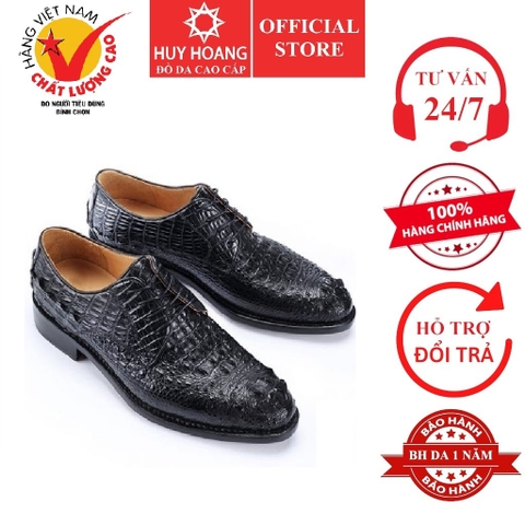 Giày nam da cá sấu cột dây màu đen HD7209