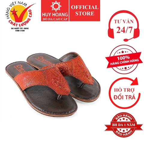 Dép nam Huy Hoàng da cá sấu màu vàng bò HD7221