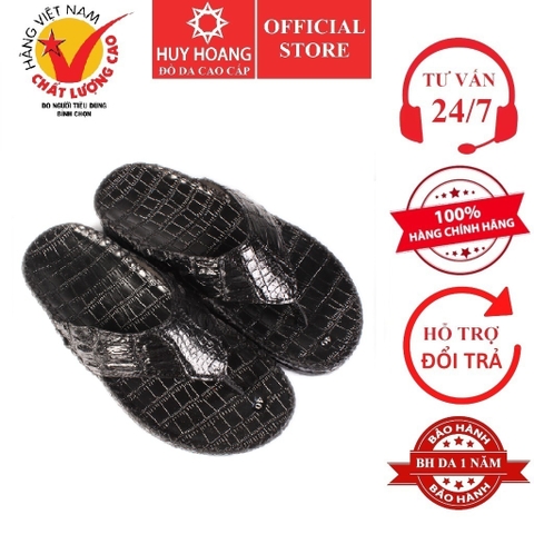 Dép nam Huy Hoàng da cá sấu kiểu kẹp màu đen HD7233 (M)