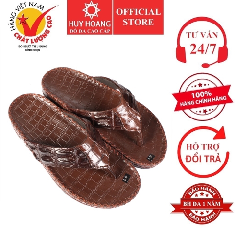 Dép nam Huy Hoàng da cá sấu kiểu kẹp màu nâu đất HD7234 (M)