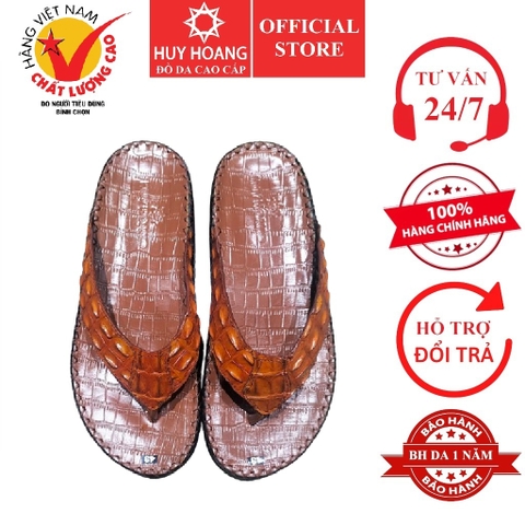 Dép nam Huy Hoàng da cá sấu kiểu kẹp màu vàng bò HD7235 (M)