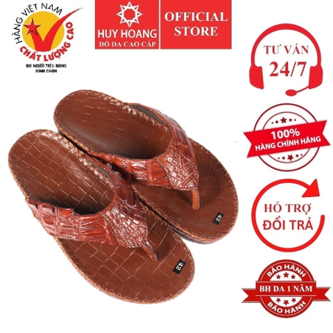 Dép nam Huy Hoàng da cá sấu kiểu kẹp màu nâu đỏ HD7236 (M)