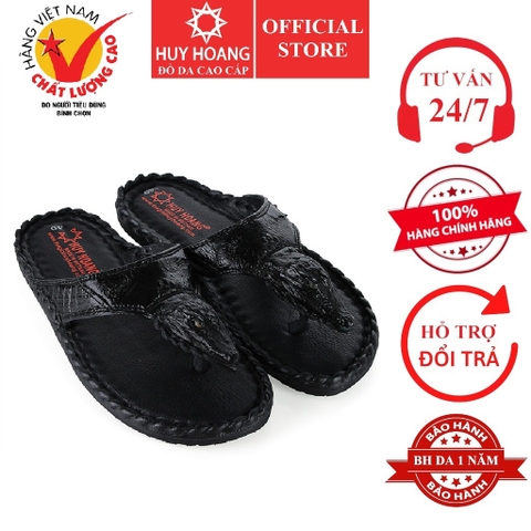 Dép nam Huy Hoàng đầu cá sấu màu đen HD7237