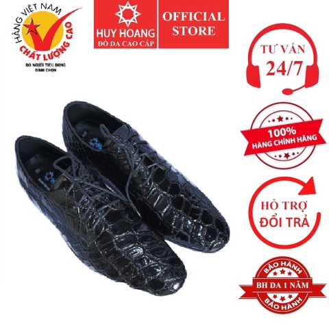 Giày nam da cá sấu da bụng cột dây màu đen HD7252